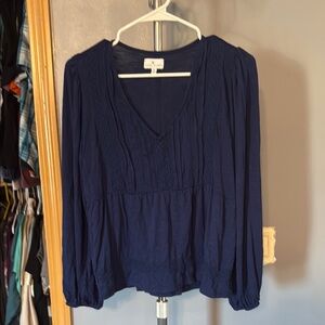True Craft Blue Puff Sleeve Blouse Relaxed Pleated